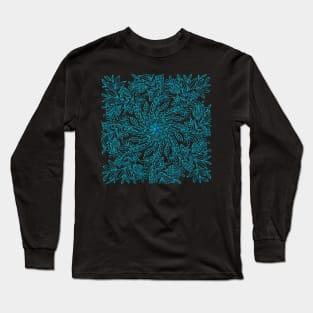 Blue Flowers and Leaves Mandala Long Sleeve T-Shirt